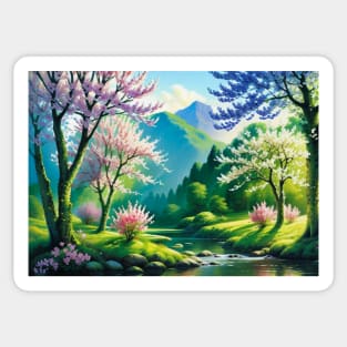 Gorgeous Spring River with Colorful Trees Sticker